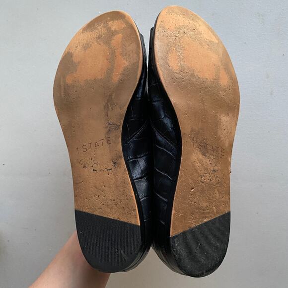 1.STATE Celvin Black Open Toe D'Orsay Flats Croc Embossed Leather Women Sz 6.5 - Picture 7 of 11